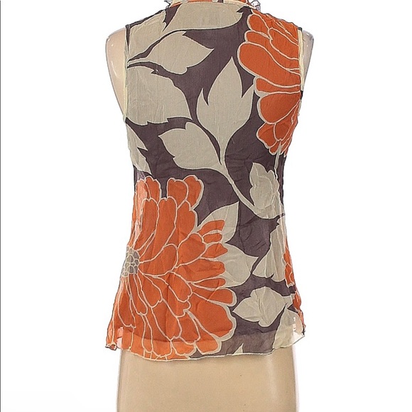 Tabitha Orange Grey Cream Floral Print 100% Silk Career Sleeveless Blouse size 2 - Picture 2 of 4